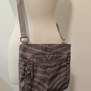 Coach Gray And Tan Zebra Print Nylon File Crossbody Bag